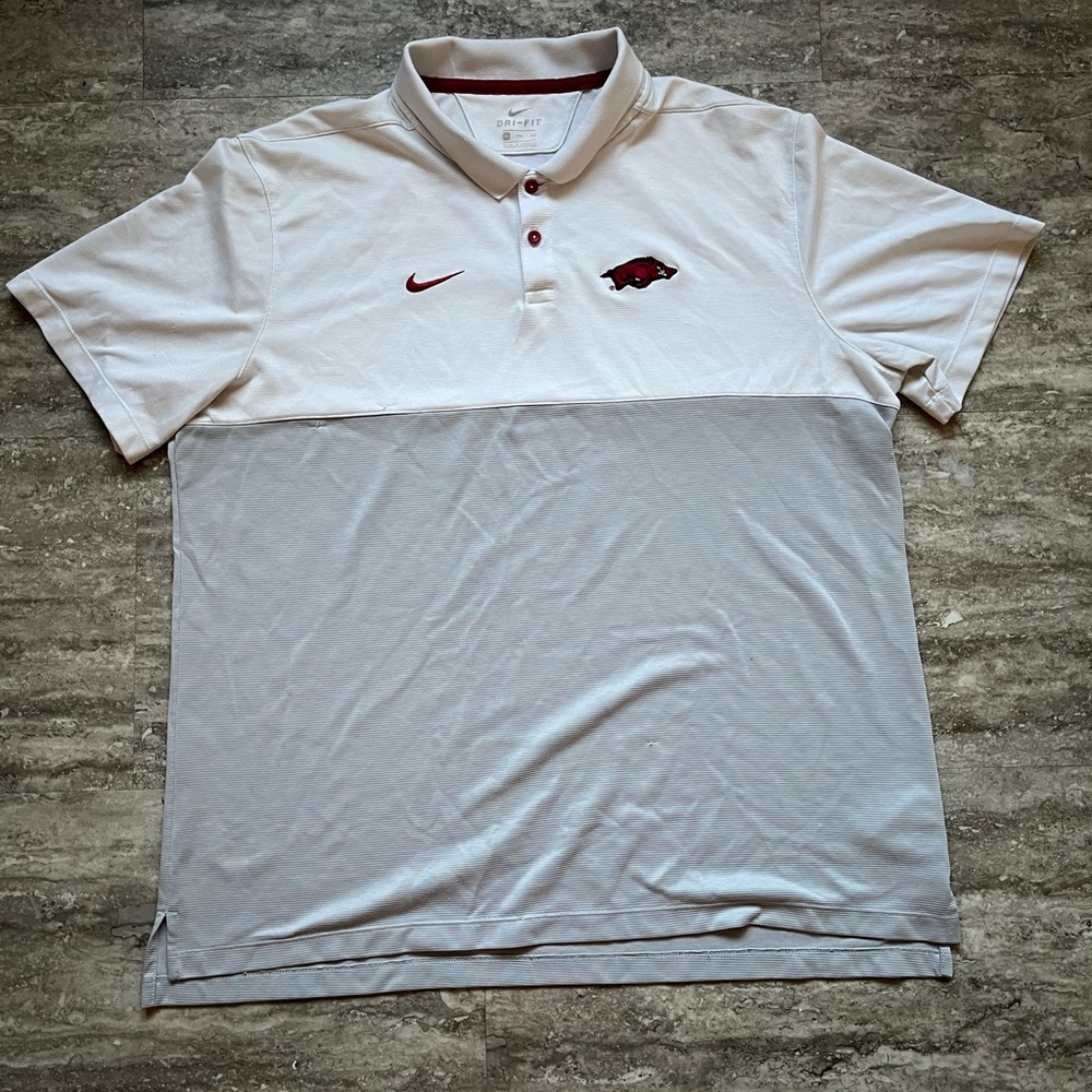 Nike Men's White/Gray Polo with Red Accents University of Arkansas Razorbacks